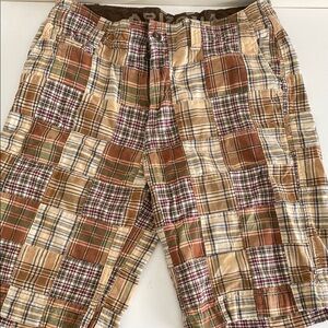 Men's Arizona Bermuda madras shorts Plaid Patchwork Shorts sz 34 brown tan